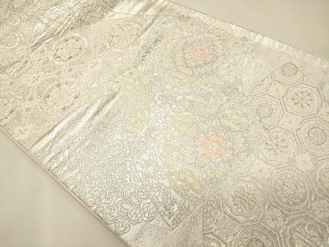 平和屋着物◎六通柄袋帯 地紙花唐草文 銀糸 逸品 CAAI0189oy