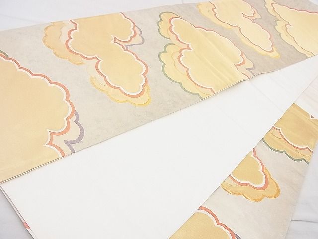 平和屋着物◎六通柄袋帯 唐織 雲重ね文 紅彩本銀三重箔 逸品 BAAJ9851cm