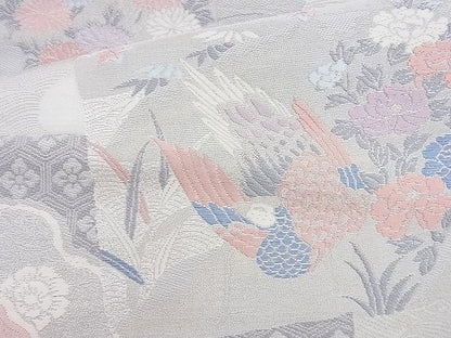平和屋着物◎六通柄袋帯 唐織 花鳥文 銀糸 逸品 BAAJ9845cm