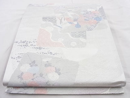 平和屋着物◎六通柄袋帯 唐織 花鳥文 銀糸 逸品 BAAJ9845cm