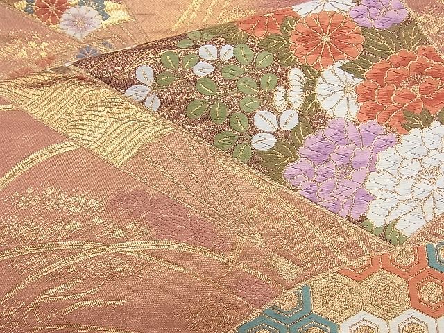 平和屋着物◎六通柄袋帯 唐織 扇面花文 金糸 逸品 BAAJ9840cm