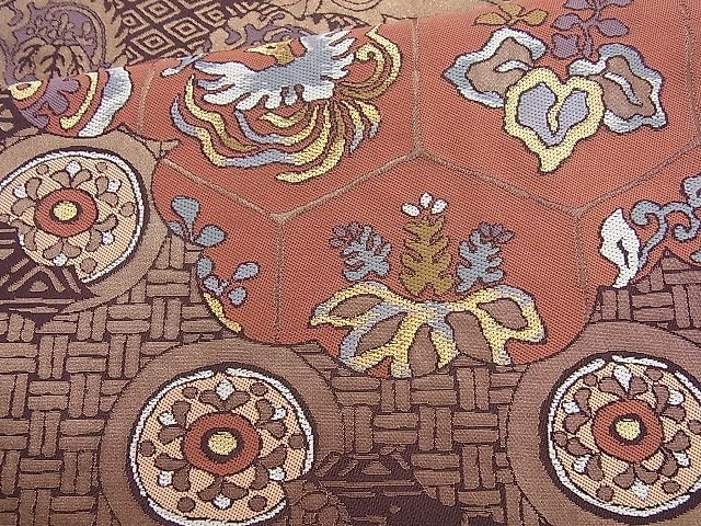 平和屋着物◎西陣 六通柄袋帯 花鳥文 金糸 逸品 BAAJ9849cm