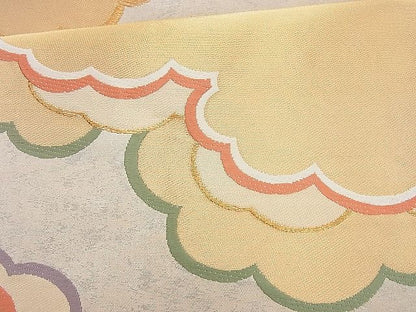 平和屋着物◎六通柄袋帯 唐織 雲重ね文 紅彩本銀三重箔 逸品 BAAJ9851cm