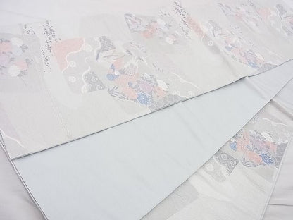 平和屋着物◎六通柄袋帯 唐織 花鳥文 銀糸 逸品 BAAJ9845cm