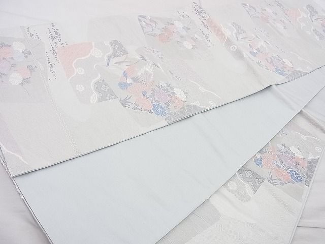平和屋着物◎六通柄袋帯 唐織 花鳥文 銀糸 逸品 BAAJ9845cm