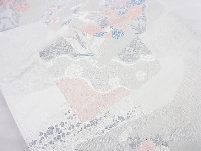 平和屋着物◎六通柄袋帯 唐織 花鳥文 銀糸 逸品 BAAJ9845cm