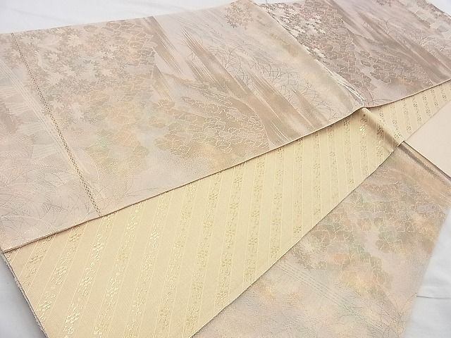 平和屋着物◎六通柄袋帯 風景花文 引箔 逸品 BAAJ9868cm