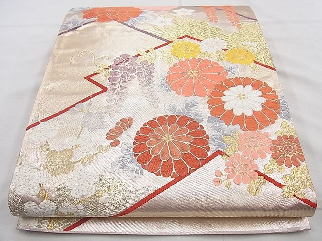 平和屋着物◎六通柄袋帯 唐織 松皮菱吉祥文 金糸 逸品 BAAJ9862cm