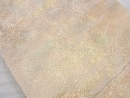 平和屋着物◎六通柄袋帯 風景花文 引箔 逸品 BAAJ9868cm