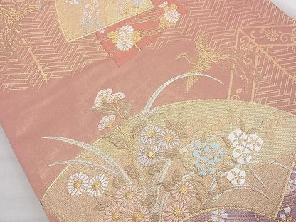 平和屋着物◎六通柄袋帯 唐織 地紙花文 金糸 逸品 BAAJ9870cm