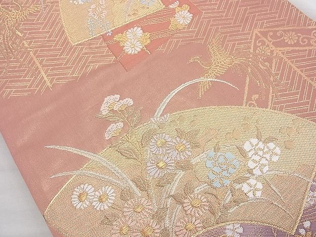 平和屋着物◎六通柄袋帯 唐織 地紙花文 金糸 逸品 BAAJ9870cm