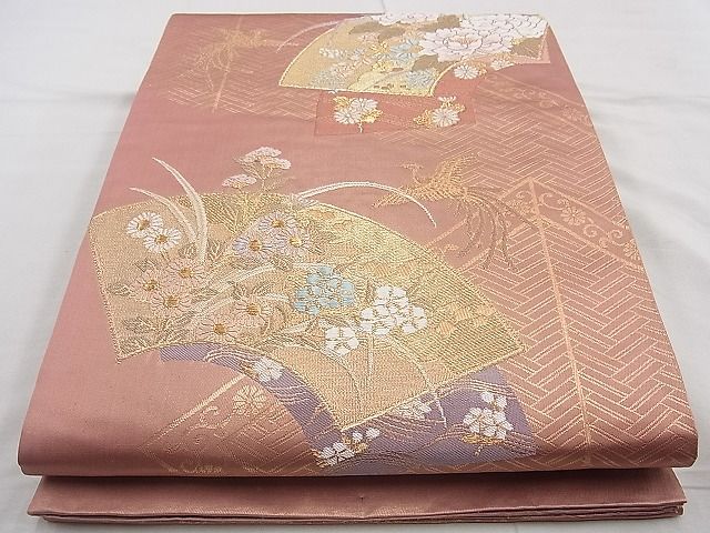 平和屋着物◎六通柄袋帯 唐織 地紙花文 金糸 逸品 BAAJ9870cm
