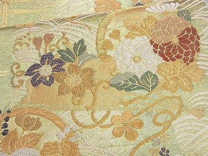 平和屋着物◎六通柄袋帯 流水花丸文 金糸 逸品 BAAJ9866cm