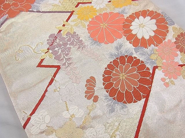 平和屋着物◎六通柄袋帯 唐織 松皮菱吉祥文 金糸 逸品 BAAJ9862cm