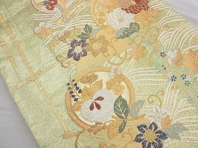 平和屋着物◎六通柄袋帯 流水花丸文 金糸 逸品 BAAJ9866cm