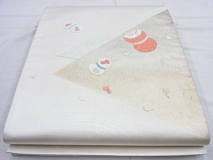 平和屋着物◎太鼓柄袋帯 刺繍 花丸文 金銀糸 逸品 BAAJ9883cm