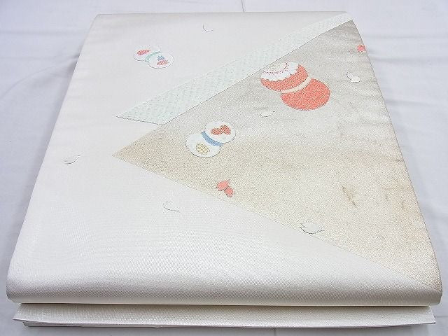平和屋着物◎太鼓柄袋帯 刺繍 花丸文 金銀糸 逸品 BAAJ9883cm