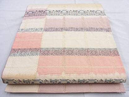 平和屋着物◎全通柄袋帯 横段人物花文 金糸 逸品 BAAJ9882cm
