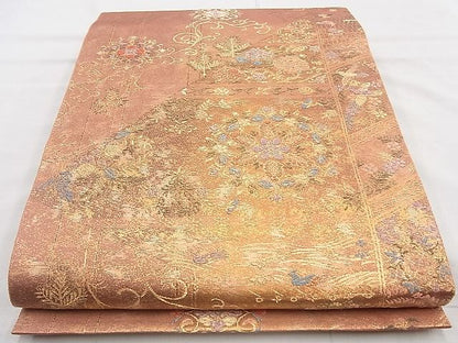 平和屋着物◎六通柄袋帯 天笠唐草華文 金糸 逸品 BAAJ9876cm