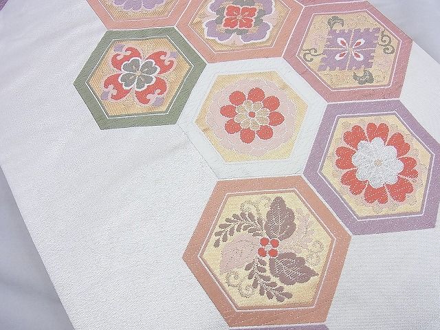 平和屋着物◎六通柄袋帯 唐織 亀甲花文 金銀糸 逸品 BAAJ9890cm