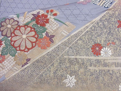 平和屋着物◎六通柄袋帯 唐織 江戸小袖 花筏文 金糸 逸品 BAAJ9888cm