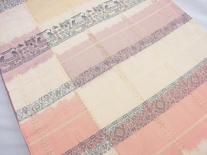平和屋着物◎全通柄袋帯 横段人物花文 金糸 逸品 BAAJ9882cm