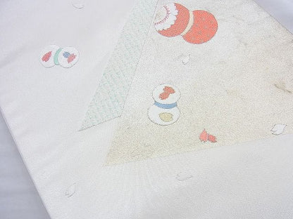 平和屋着物◎太鼓柄袋帯 刺繍 花丸文 金銀糸 逸品 BAAJ9883cm