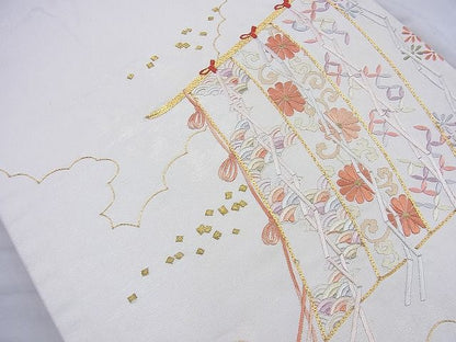 平和屋着物◎太鼓柄袋帯 几帳花文 金糸 逸品 BAAK6008cm