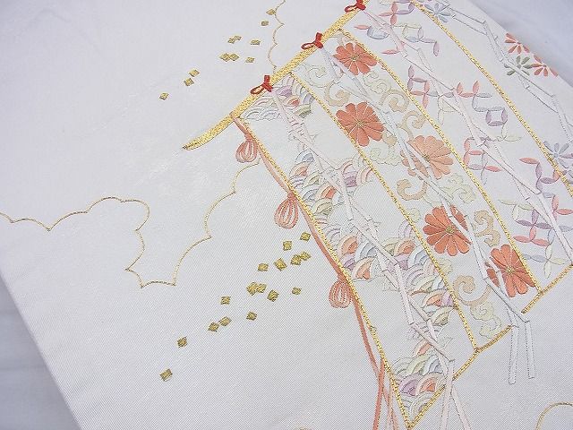 平和屋着物◎太鼓柄袋帯 几帳花文 金糸 逸品 BAAK6008cm