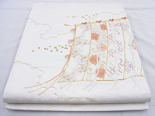平和屋着物◎太鼓柄袋帯 几帳花文 金糸 逸品 BAAK6008cm
