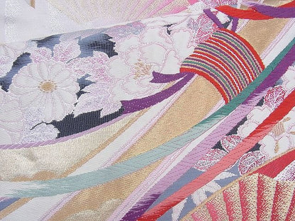 平和屋着物◎六通柄袋帯 唐織 束ね熨斗花文 金銀糸 逸品 BAAJ9892cm