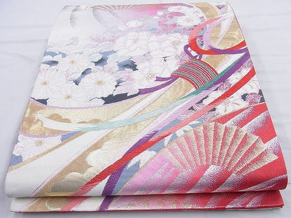 平和屋着物◎六通柄袋帯 唐織 束ね熨斗花文 金銀糸 逸品 BAAJ9892cm