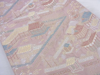 平和屋着物◎六通柄袋帯 風景文 金糸 逸品 BAAK6011cm