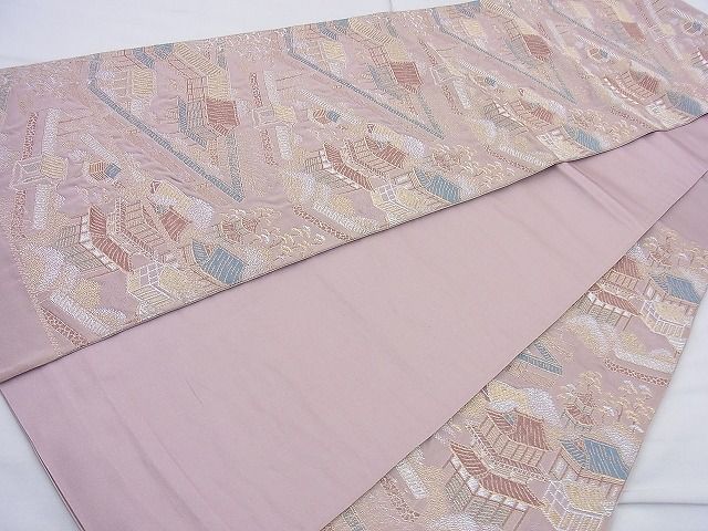 平和屋着物◎六通柄袋帯 風景文 金糸 逸品 BAAK6011cm