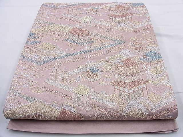 平和屋着物◎六通柄袋帯 風景文 金糸 逸品 BAAK6011cm