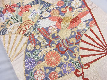 平和屋着物◎六通柄袋帯 唐織 扇面鳳凰紋 金糸 逸品 BAAK6013cm