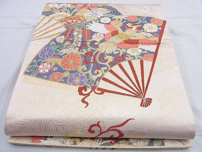 平和屋着物◎六通柄袋帯 唐織 扇面鳳凰紋 金糸 逸品 BAAK6013cm