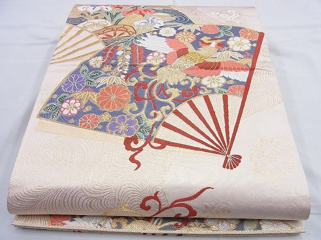 平和屋着物◎六通柄袋帯 唐織 扇面鳳凰紋 金糸 逸品 BAAK6013cm