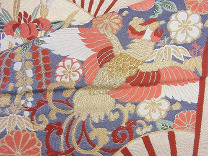 平和屋着物◎六通柄袋帯 唐織 扇面鳳凰紋 金糸 逸品 BAAK6013cm