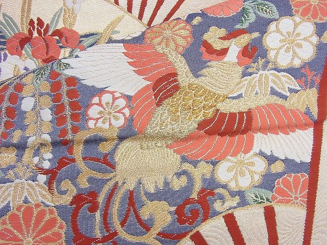 平和屋着物◎六通柄袋帯 唐織 扇面鳳凰紋 金糸 逸品 BAAK6013cm