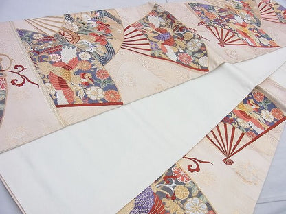 平和屋着物◎六通柄袋帯 唐織 扇面鳳凰紋 金糸 逸品 BAAK6013cm