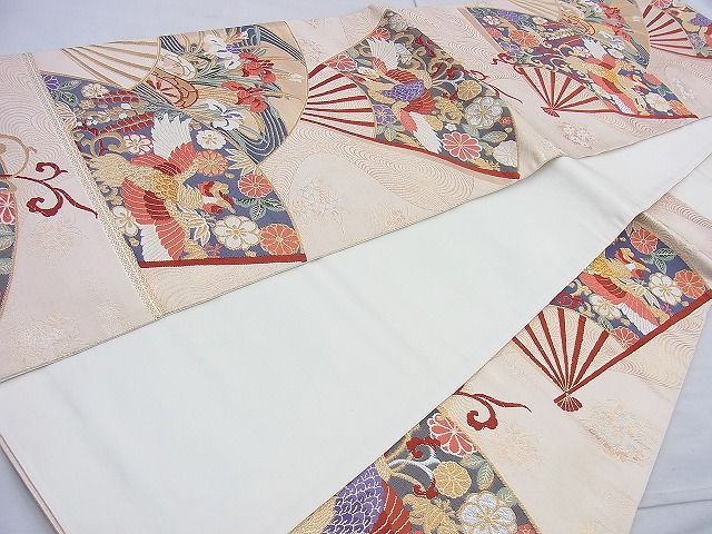 平和屋着物◎六通柄袋帯 唐織 扇面鳳凰紋 金糸 逸品 BAAK6013cm