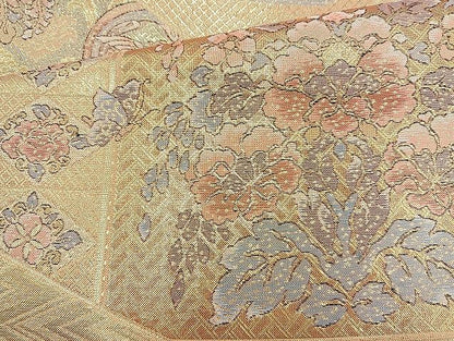 平和屋着物◎佐賀錦 六通柄袋帯 草花文 金糸 逸品 BAAK6048cm