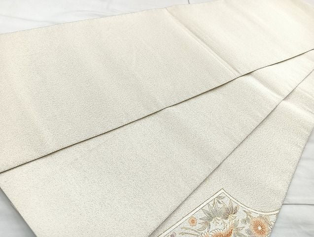 平和屋着物◎太鼓柄袋帯 地紙飛鶴花文 金彩銀糸 逸品 BAAK6045cm