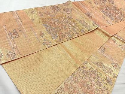 平和屋着物◎佐賀錦 六通柄袋帯 草花文 金糸 逸品 BAAK6048cm