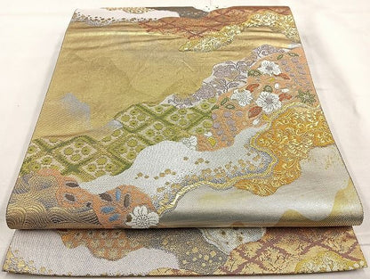 平和屋着物◎六通柄袋帯 唐織 道長花文 絵面箔 逸品 BAAK6060cm