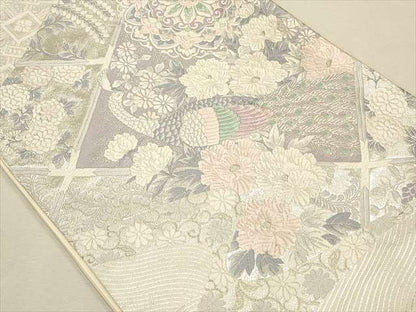 平和屋着物◎六通柄袋帯 孔雀花文 銀糸 逸品 CAAH5643qe