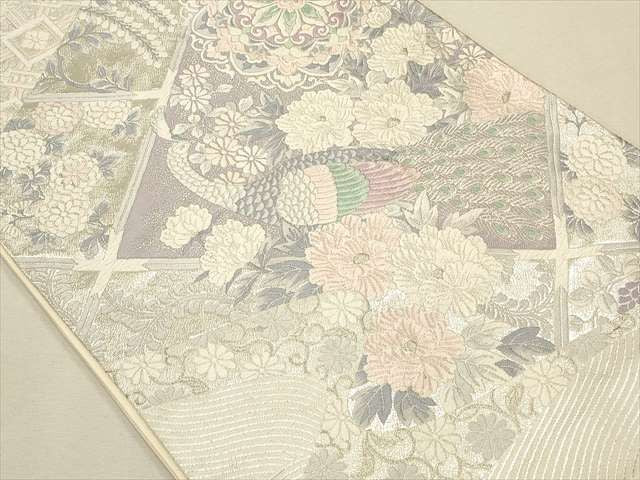 平和屋着物◎六通柄袋帯 孔雀花文 銀糸 逸品 CAAH5643qe