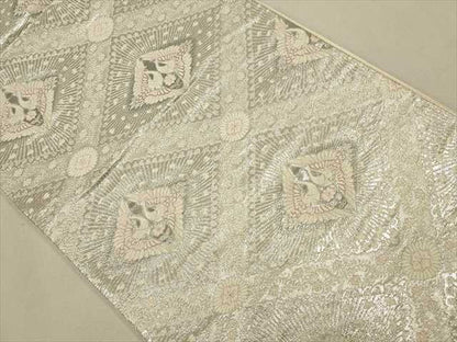 平和屋着物◎西陣 六通柄袋帯 向かい鳥花文 銀糸 逸品 CAAH5639qe
