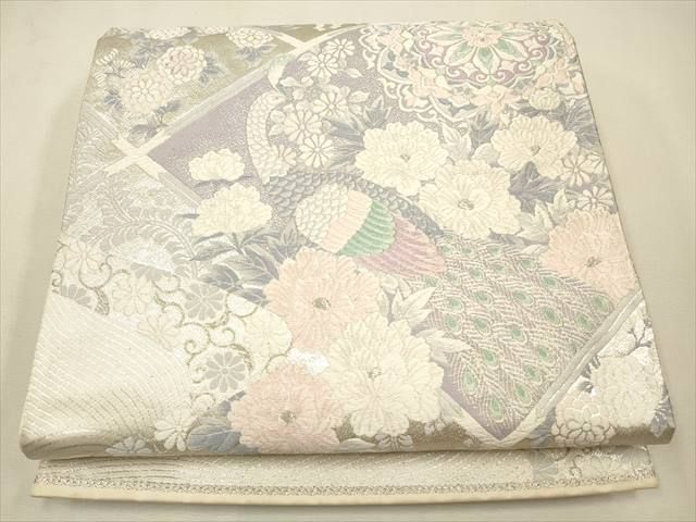 平和屋着物◎六通柄袋帯 孔雀花文 銀糸 逸品 CAAH5643qe